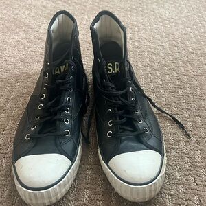 Black and white G-Star RAW high-top leather sneakers